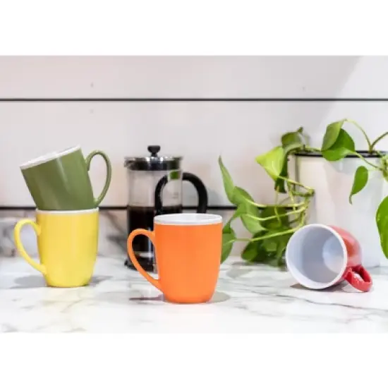 Elanze Designs Solid Color Warm Red Orange Yellow 16 ounce Matte Ceramic Mugs Assorted Set of 4 image {4}