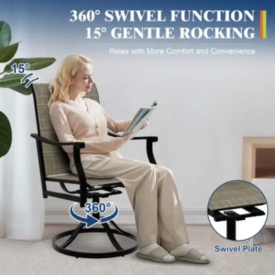 Outdoor Swivel Dining Chairs Set of 2 &ndash; Textilene Breathable High Back & 360&deg; Swivel + Rocking &ndash; All-Weather Patio Chairs, Golden image {2}