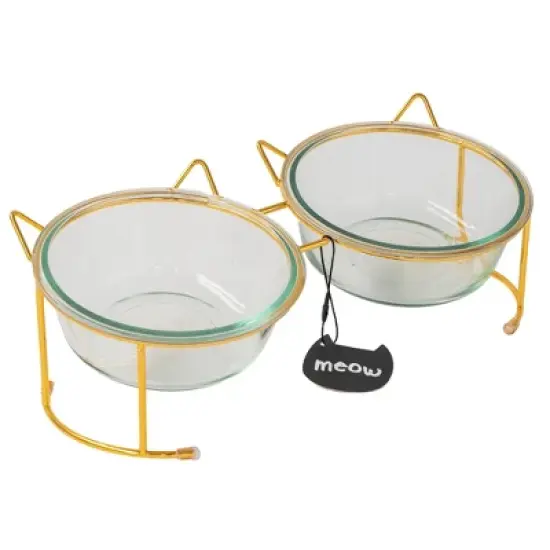 Dexypaws: 2 Piece Elevated Glass Bowl Set For Cats -Two 11.8oz Bowls image {5}