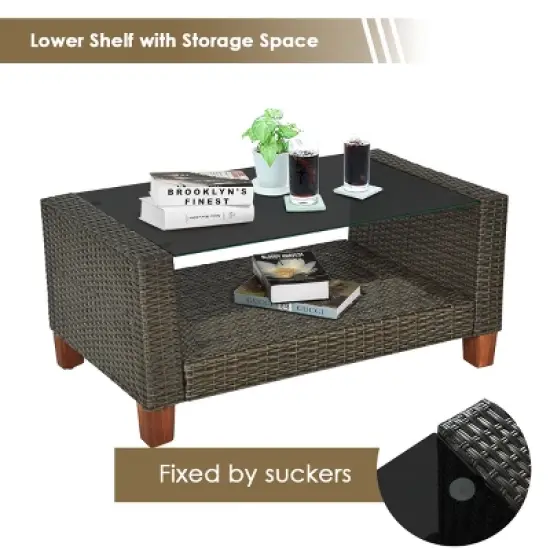 Tangkula 4PCS Cushioned Rattan Conversation Set w/ Coffee Table Patio Outdoor image {5}