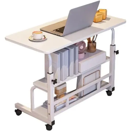 31.5" Mobile Desk w/ Locking Casters & Storage - Adjustable Height Rolling Workstation for Study/Gaming/LR/Bedroom/Small Spaces image {5}