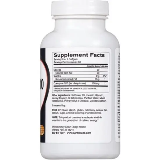 Cardiotabs Ultra CoQ10, 150 mg CoQ10 Per 2 Softgels, Safflower Oil & Tocopherols, 6X Absorption for Heart, Brain & Muscle Health - 120 Count image {3}