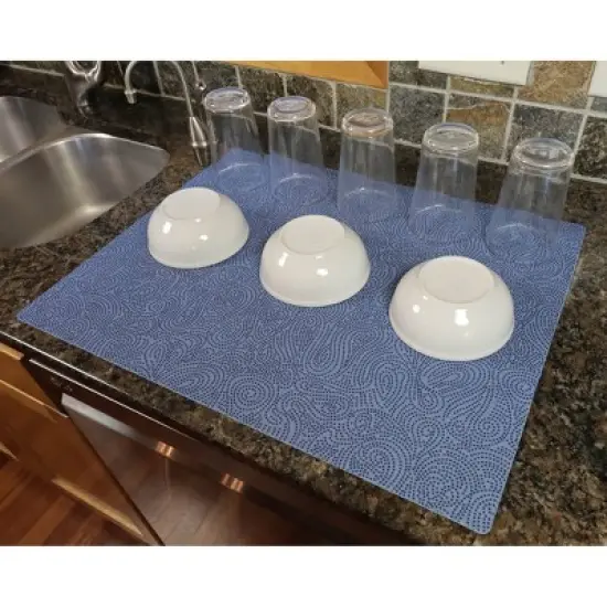 Drymate 19"x24" Dish Drying Mat - Borage Blue Stucco: Kitchen Drying Mat for Dishes, Machine Washable, Polyester image {6}