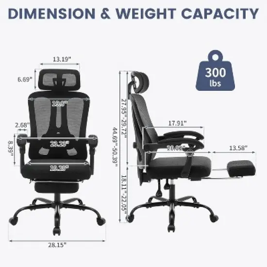 Ergonomic Office Chair with Adjustable Lumbar Support & Footrest, High-Back Mesh Computer Chair, 400LB Capacity for Home, Office, and Gaming image {2}