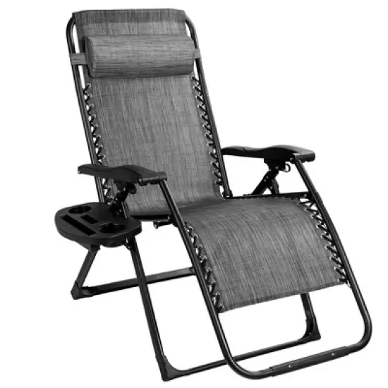 Costway Patio Folding Recliner Lounge Chair Gray image {8}