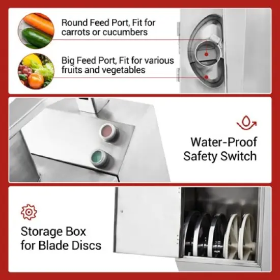 Multi-Functional Vegetable Cutter - High-Efficiency Motor,Dicer with 2 Size Feed Ports, Vegetable Processor Detachable Stainless Steel blade image {4}