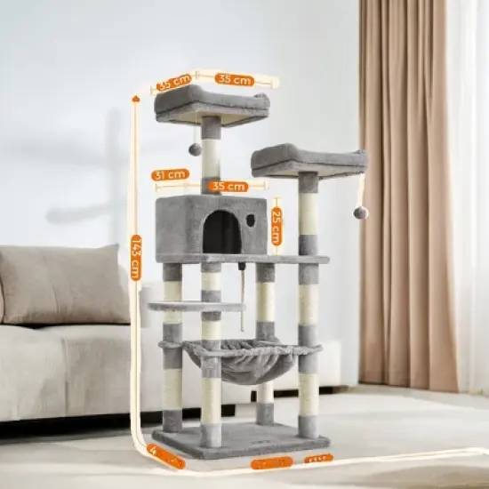 56.3in Cat Tower for Large Cats Indoor Cat Tree Cat Condo with Scratching Posts, Hammock, Plush Perch, Cat Furniture image {3}