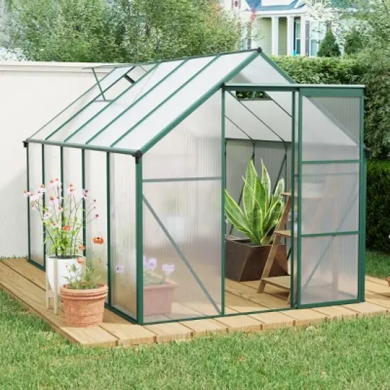 Outdoor Patio 6x8 FT Greenhouse,  Greenhouse with Sliding Door, Greenhouse with Large Storage for Multiple Scenarios-Coolbibila image {1}