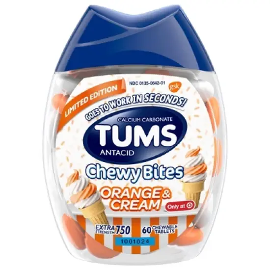 Tums Chewy Bites Orange and Cream Extra Strength Chewable Antacid for Heartburn - 60ct image {6}