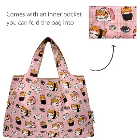 Wrapables Large & Small Foldable Nylon Reusable Shopping Bags (Set of 2), Sushi Puppies image {4}