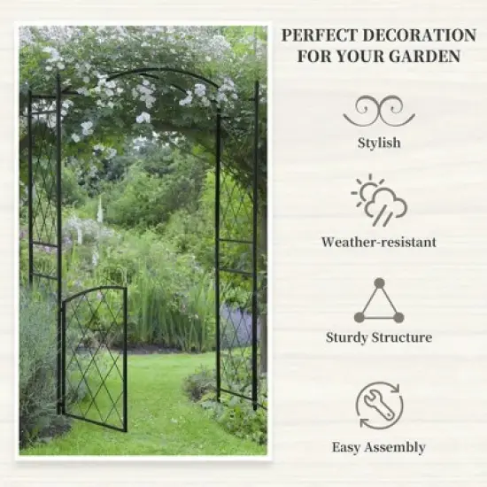 Resenkos Garden Arch Plant Support Trellis,85" Garden Arch Arbor, Metal Arch Trellis with Gate, Black image {4}