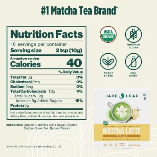 Jade Leaf Organic Vanilla Flavored Matcha Latte Mix - 3.5oz image {2}