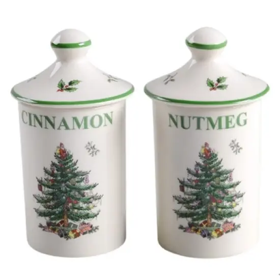 Spode Christmas Tree Spice Jars - Set of 2 Porcelain Jars for Cinnamon & Nutmeg, 4.5 Inch Seasoning Storage Jars, Beautiful Festive Kitchen D&eacute;cor image {7}