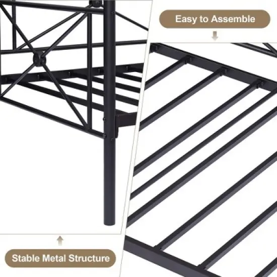 VECELO Metal Daybed with Headboard Heavy-duty Slats Support Sofa Bed Platform Mattress Foundation, Easy Assembly image {8}