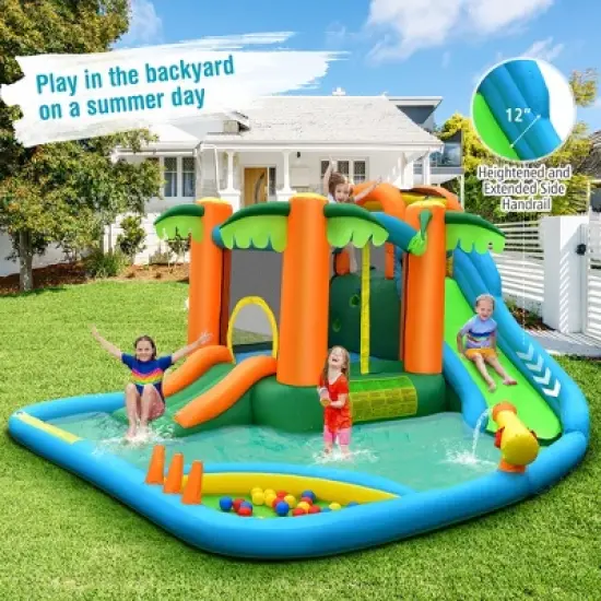 Costway Inflatable Water Slide Park Kid Bounce House w/Upgraded Handrail Blower Excluded image {1}