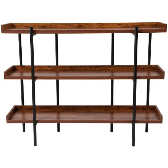 Flash Furniture Mayfair 3 Shelf 35"H Storage Display Unit Bookcase with Black Metal Frame in Rustic Wood Grain Finish image {6}