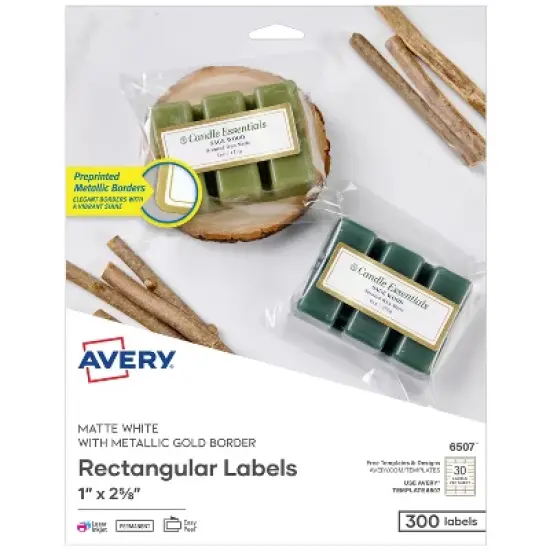 Avery Labels with Metallic Gold Borders, 1" x 2-5/8", 300 Ct (6507) image {9}