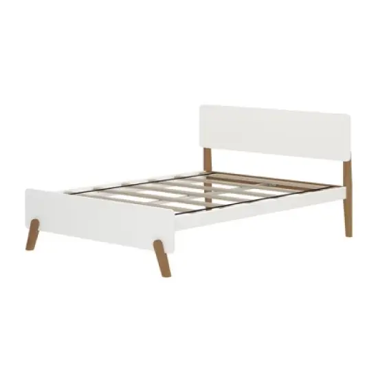 Max & Lily Mid-Century Modern Full-Size Panel Bed, White/Pecan image {5}