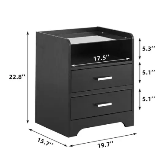 LED Night Stand with 2 Drawers - Smart End Side Table with Glass Top & LED Lights - Modern Bedside Table for Bedroom, Living Room & Dorm, White image {1}