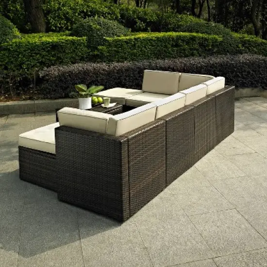 Palm Harbor 8pc All-Weather Wicker Patio Seating Set - Sand - Crosley image {2}