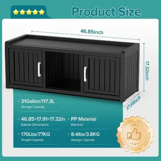 Yardgrace Storage Benches 120 Gallon 2-Door/3-Door Shoe Cabinet Resin Shoe Bench with Storage for Shoes Accessories image {2}