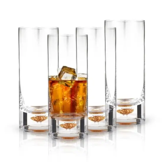 Berkware Elegant Highball Glasses with Unique Embedded Gold Flake Design - 8.5oz image {8}