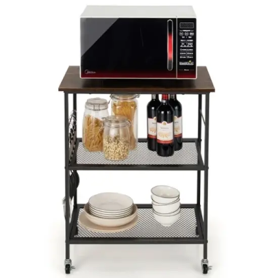 Costway 3-Tier Kitchen Serving Cart Utility Standing Microwave Rack w/ Hooks image {9}