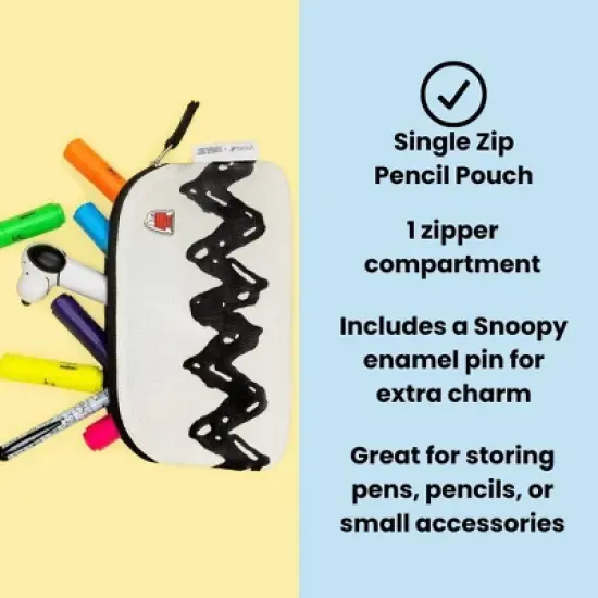 Yoobi Peanuts Pencil Pouch with Snoopy Pin Black Chevron Single Zip image {1}