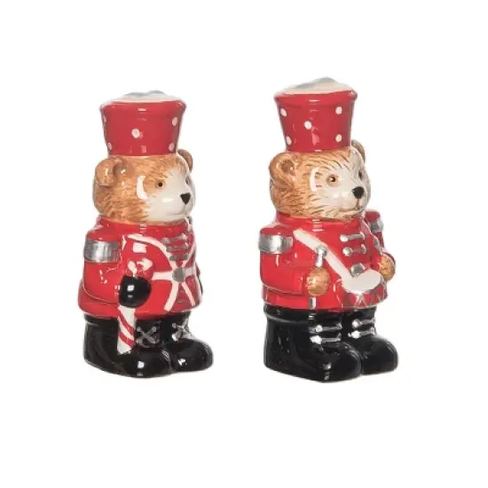 Transpac Dolomite Multicolor Christmas Bear Nutcracker Salt and Pepper Shaker Set of 2 for Holiday Decor image {1}