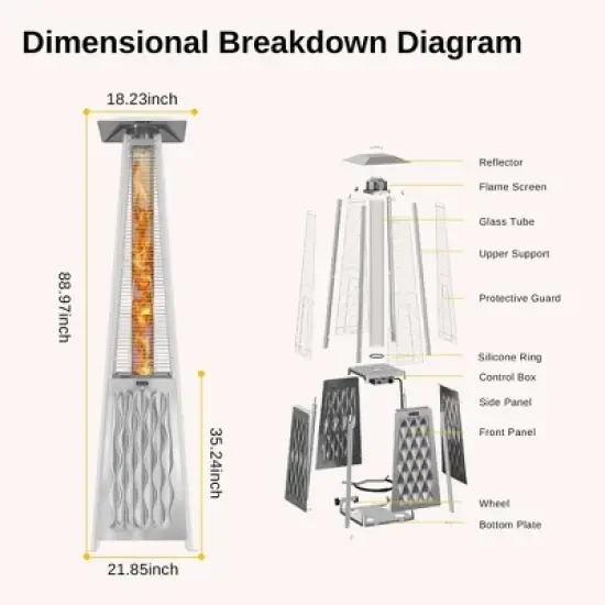 East Oak 18.23"x21.84" 48000 BTU Torch Patio Propane Outdoor Portable Heater Bronze Finish: Iron Frame, 10ft Heat Radius image {6}