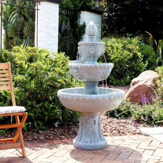 Sunnydaze 53"H Electric Fiberglass and Resin 4-Tier Lion Head Design Outdoor Water Fountain image {1}