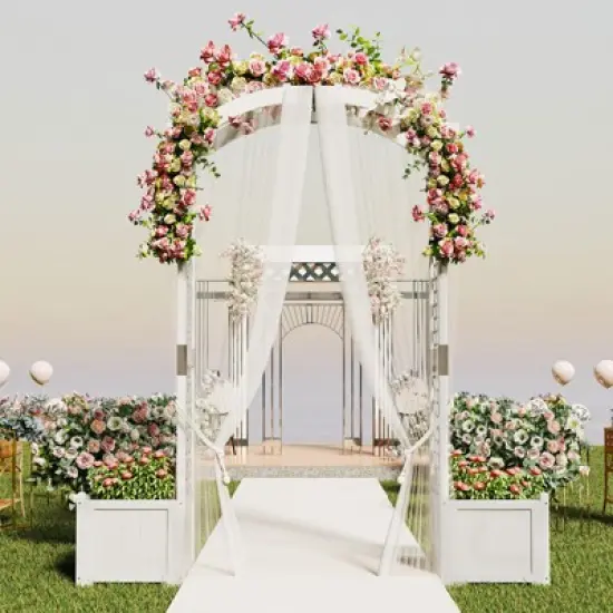 Tangkula Garden Arbor w/ Planter Wooden Planter Arch w/ Trellis White image {2}