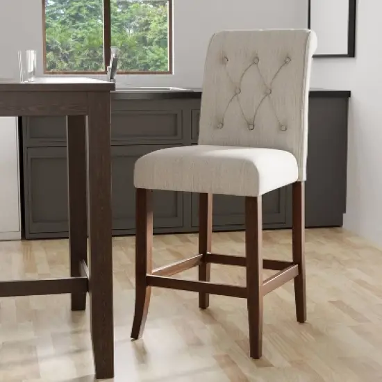 2pk Brandta Button Tufted Counter Height Barstool Beige/Rustic Oak - HOMES: Inside + Out image {2}