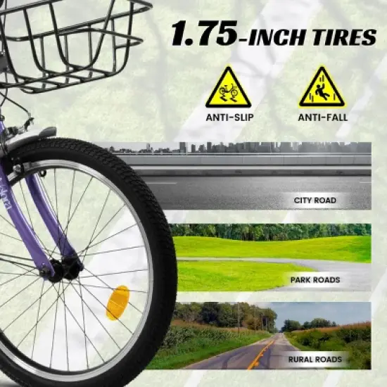 INFURNIC Bicycles 20 Inch Kids Bike for Boys and Girls Coaster and V-Brakes Lightweight Steel Frame, Purple, 55.9"*21.2"*31.5" image {3}