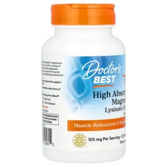 Doctor's Best High Absorption Magnesium, Lysinate Glycinate 100% Chelated, 105 mg per Serving, 120 Veggie Caps image {3}