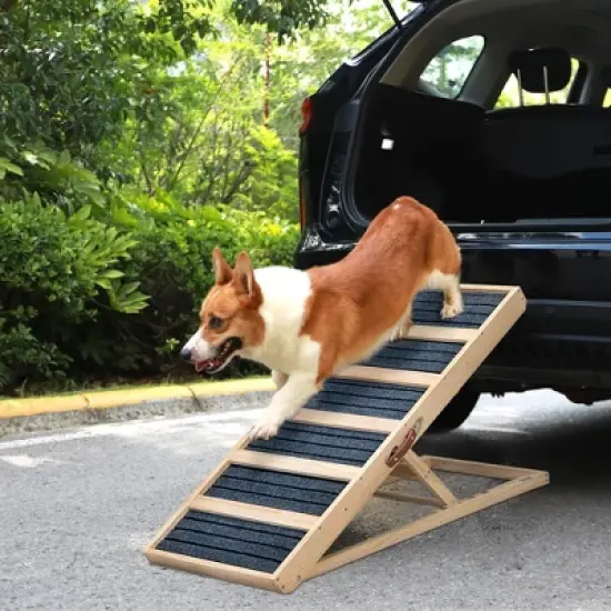 Sandinrayli Folding Portable Wooden Dog Ramp with Non-slip Carpet, 15.75-24 in. H image {7}