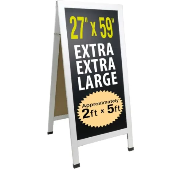 Excello Global Products Extra Large Sandwich Board Chalkboard Sign: 59"x27" Double Sided, Standing Sign A-Frame (White) image {5}
