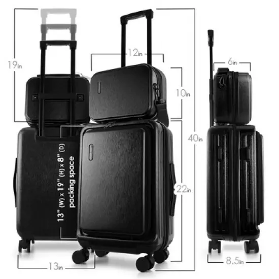 TravelArim 22" Airline Approved Hard-shell Carry On Luggage with Attachable Cosmetic Case image {1}