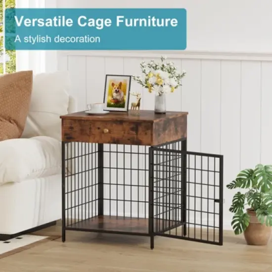 Wooden Dog Kennel Crate Furniture Side Table / End Table with Drawer for Small Dogs image {2}