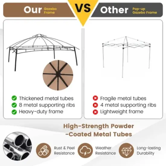 Costway 10x12 FT 2-Tier Patio Gazebo Canopy Netting Heavy-Duty Metal Easy-Setup Outdoor image {8}