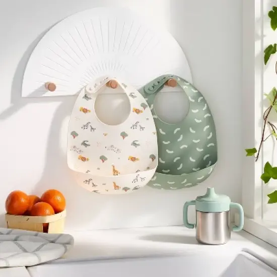 Silicone Bibs - 2pk - Animals/Cresents - Cloud Island&trade; image {1}