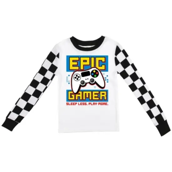 Epic Gamer Youth Boy's Black & White Checkered Long Sleeve Shirt & Sleep Pants Set image {1}