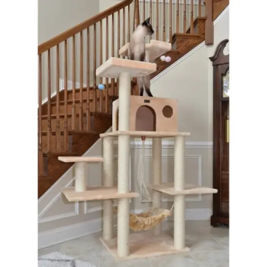 Armarkat 72" Beige Real Wood Cat Tree With Spacious Condo, Scratching Post A7202 image {4}