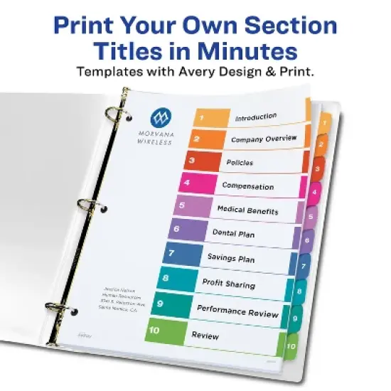 Avery Heavy-Duty View 3 Ring Binder with 3 Inch Rings, 10 Tab Customizable Table of Contents Binder Dividers, Office Supplies Set (01678) image {4}