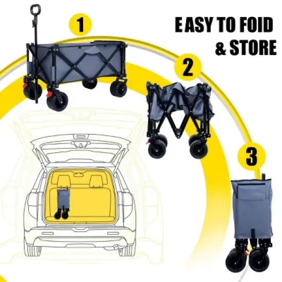 YONWAY Heavy-Duty Collapsible Utility Wagon with Expandable Tailgate,All-Terrain Beach Wheels,Adjustable Handlefor Outdoor,Beach Gear,Gray image {4}