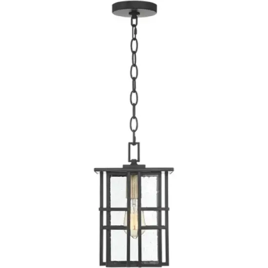 Possini Euro Design Arley Modern Outdoor Hanging Light Black Geometric Frame 12 1/2" Seedy Glass for Post Exterior Barn Deck House Porch Yard Patio image {6}