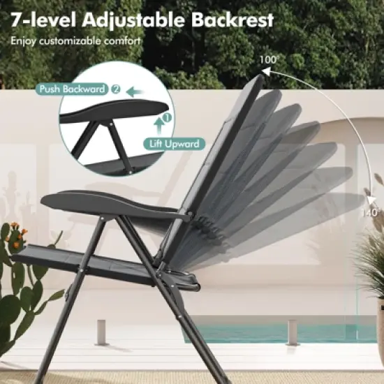 Tangkula 2PCS Patio Folding Chairs Back Adjustable Reclining Padded Garden Furniture image {5}
