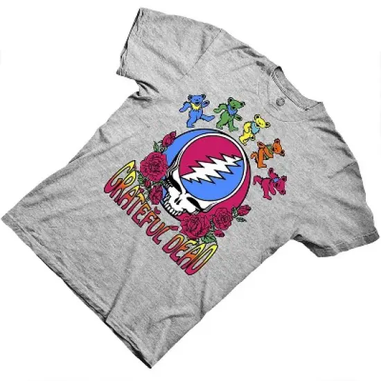 Mens Grateful Dead Rock Shirt - Grateful Dead Steal Your Face Skull Dancing Bear Vintage Tee (Grey Skull, Medium) image {2}