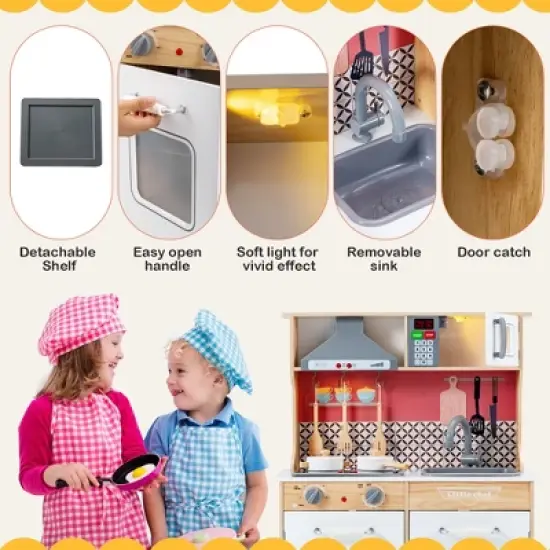 Costway Wooden Kitchen Playset Multi-Functional Pretend Cooking Set w/ Lights & Sounds image {8}