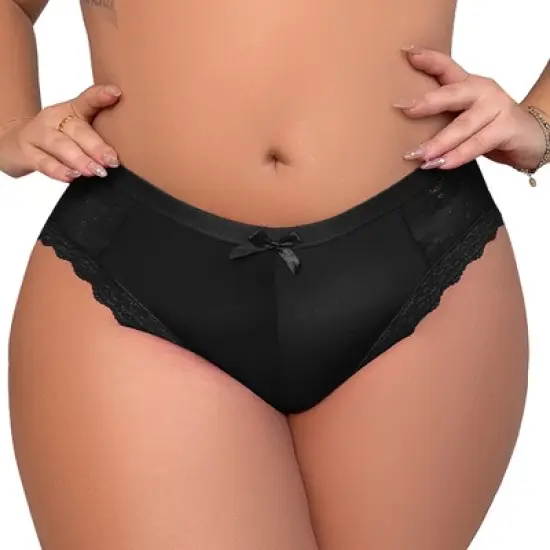 Agnes Orinda Women's Plus Size Laceback Mid-Rise Solid Brief Micro Underwear image {5}